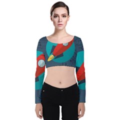 Rocket-with-science-related-icons-image Velvet Long Sleeve Crop Top by Salman4z