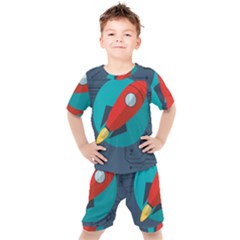 Rocket-with-science-related-icons-image Kids  Tee And Shorts Set by Salman4z