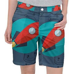 Rocket-with-science-related-icons-image Women s Pocket Shorts by Salman4z