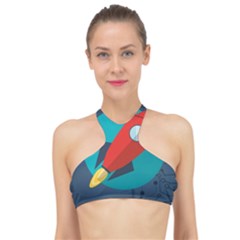 Rocket-with-science-related-icons-image High Neck Bikini Top by Salman4z