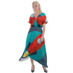 Rocket-with-science-related-icons-image Cross Front Sharkbite Hem Maxi Dress by Salman4z