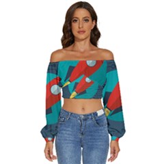 Rocket-with-science-related-icons-image Long Sleeve Crinkled Weave Crop Top by Salman4z