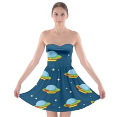 Seamless-pattern-ufo-with-star-space-galaxy-background Strapless Bra Top Dress by Salman4z