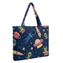Seamless-pattern-with-funny-aliens-cat-galaxy Zipper Medium Tote Bag View2
