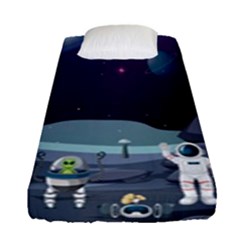 Alien-astronaut-scene Fitted Sheet (single Size) by Salman4z