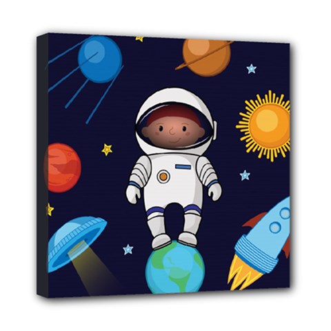 Boy-spaceman-space-rocket-ufo-planets-stars Mini Canvas 8  X 8  (stretched) by Salman4z