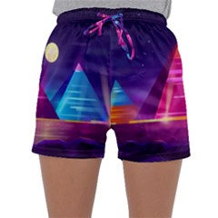 Egyptian-pyramids-night-landscape-cartoon Sleepwear Shorts by Salman4z
