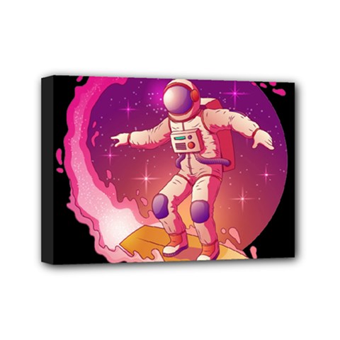 Astronaut-spacesuit-standing-surfboard-surfing-milky-way-stars Mini Canvas 7  X 5  (stretched) by Salman4z