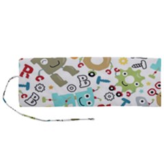 Seamless-pattern-vector-with-funny-robots-cartoon Roll Up Canvas Pencil Holder (m) by Salman4z
