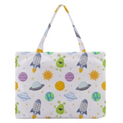 Seamless-pattern-cartoon-space-planets-isolated-white-background Zipper Medium Tote Bag by Salman4z