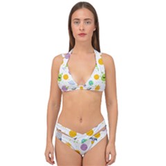 Seamless-pattern-cartoon-space-planets-isolated-white-background Double Strap Halter Bikini Set by Salman4z
