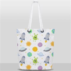 Seamless-pattern-cartoon-space-planets-isolated-white-background Full Print Rope Handle Tote (small) by Salman4z