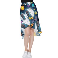 Spaceship-astronaut-space Frill Hi Low Chiffon Skirt by Salman4z