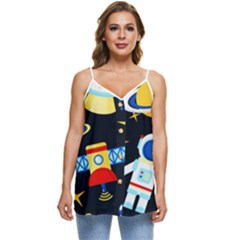 Space Seamless Pattern Casual Spaghetti Strap Chiffon Top by Salman4z