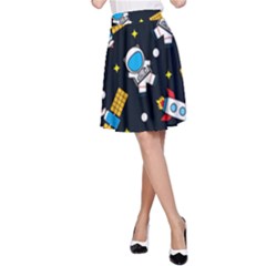 Seamless-adventure-space-vector-pattern-background A-line Skirt by Salman4z