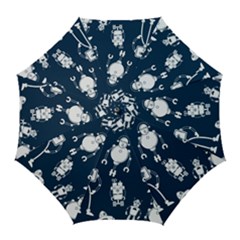 White-robot-blue-seamless-pattern Golf Umbrellas by Salman4z