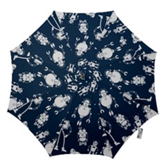 White-robot-blue-seamless-pattern Hook Handle Umbrellas (large) by Salman4z