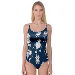 White-robot-blue-seamless-pattern Camisole Leotard  by Salman4z
