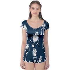 White-robot-blue-seamless-pattern Boyleg Leotard  by Salman4z