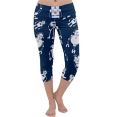 White-robot-blue-seamless-pattern Capri Yoga Leggings by Salman4z