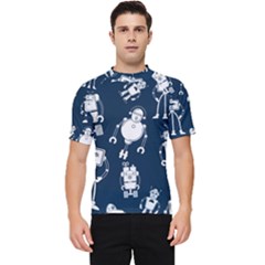 White-robot-blue-seamless-pattern Men s Short Sleeve Rash Guard by Salman4z