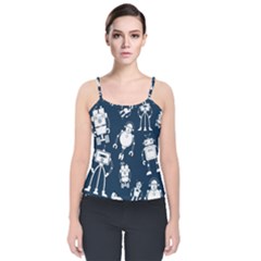 White-robot-blue-seamless-pattern Velvet Spaghetti Strap Top by Salman4z