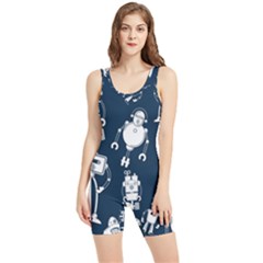 White-robot-blue-seamless-pattern Women s Wrestling Singlet by Salman4z