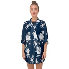 White-robot-blue-seamless-pattern Half Sleeve Chiffon Kimono by Salman4z