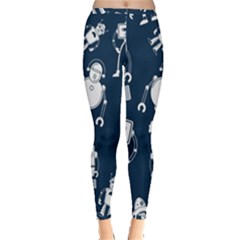 White-robot-blue-seamless-pattern Inside Out Leggings by Salman4z