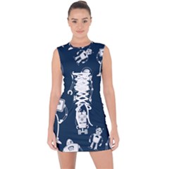 White-robot-blue-seamless-pattern Lace Up Front Bodycon Dress by Salman4z