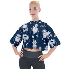 White-robot-blue-seamless-pattern Mock Neck Tee by Salman4z