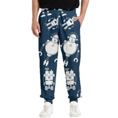 White-robot-blue-seamless-pattern Men s Elastic Waist Pants by Salman4z