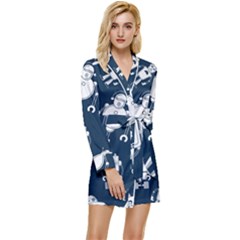 White-robot-blue-seamless-pattern Long Sleeve Satin Robe by Salman4z