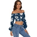 White-robot-blue-seamless-pattern Long Sleeve Crinkled Weave Crop Top View3
