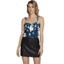 White-robot-blue-seamless-pattern Flowy Camisole Tie Up Top View1