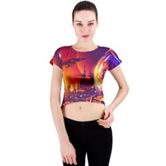 Far-future-human-colonization Crew Neck Crop Top by Salman4z