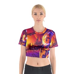 Far-future-human-colonization Cotton Crop Top by Salman4z
