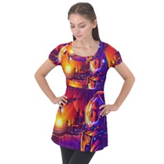 Far-future-human-colonization Puff Sleeve Tunic Top by Salman4z