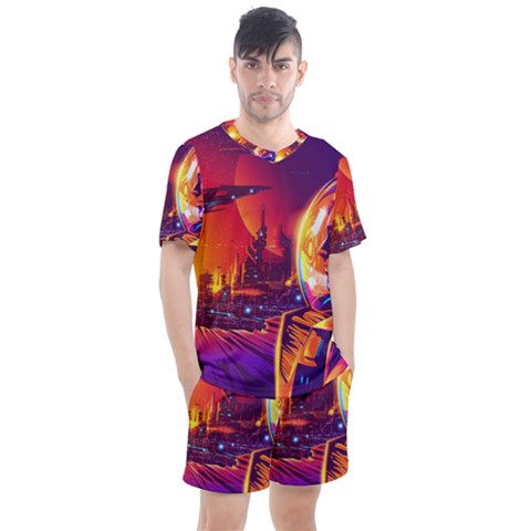 Far-future-human-colonization Men s Mesh Tee And Shorts Set by Salman4z