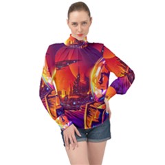 Far-future-human-colonization High Neck Long Sleeve Chiffon Top by Salman4z
