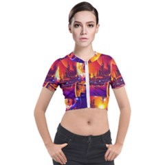 Far-future-human-colonization Short Sleeve Cropped Jacket by Salman4z