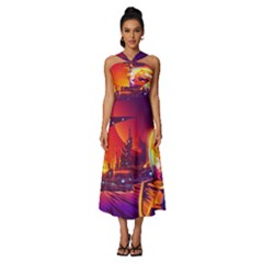 Far-future-human-colonization Sleeveless Cross Front Cocktail Midi Chiffon Dress by Salman4z
