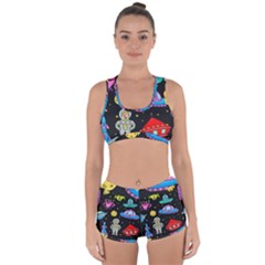 Seamless-pattern-with-space-objects-ufo-rockets-aliens-hand-drawn-elements-space Racerback Boyleg Bikini Set by Salman4z