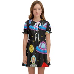 Seamless-pattern-with-space-objects-ufo-rockets-aliens-hand-drawn-elements-space Kids  Sweet Collar Dress by Salman4z
