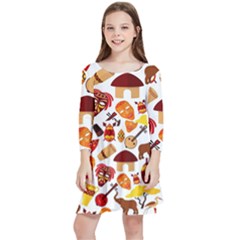 Africa-jungle-ethnic-tribe-travel-seamless-pattern-vector-illustration Kids  Quarter Sleeve Skater Dress by Salman4z
