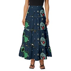 Monster-alien-pattern-seamless-background Tiered Ruffle Maxi Skirt by Salman4z