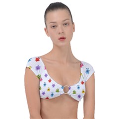Seamless-pattern-cute-funny-monster-cartoon-isolated-white-background Cap Sleeve Ring Bikini Top by Salman4z