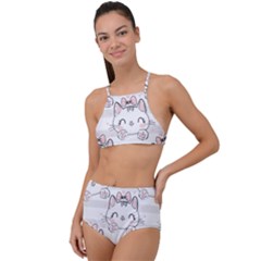 Cat-with-bow-pattern High Waist Tankini Set by Salman4z