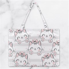 Cat-with-bow-pattern Zipper Medium Tote Bag by Salman4z