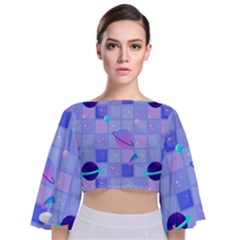 Seamless-pattern-pastel-galaxy-future Tie Back Butterfly Sleeve Chiffon Top by Salman4z